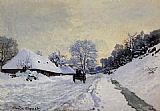 A Cart on the Snow Covered Road with Saint-Simeon Farm by Claude Monet